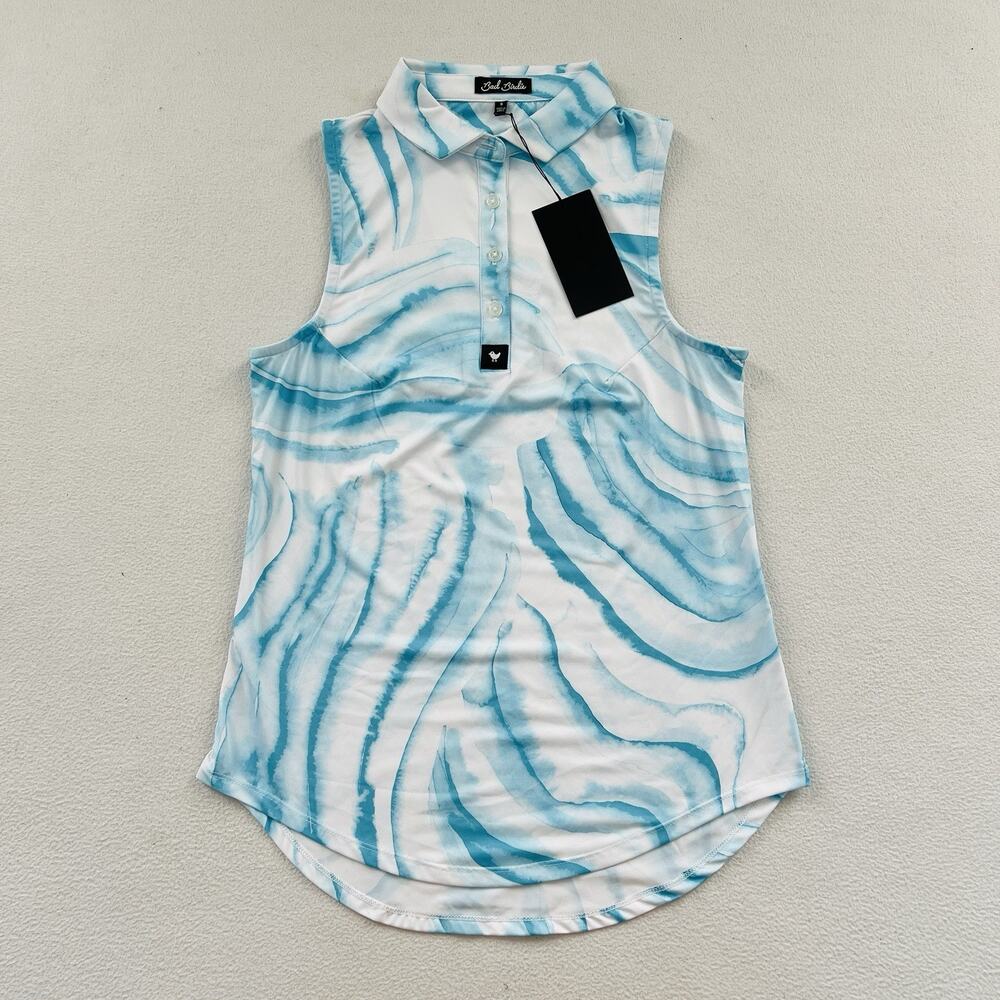 NWT Bad Birdie Blue White Swirl Print Performance Golf Sleeveless Polo Tank S